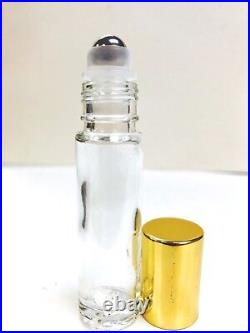 10ml PLAIN 1/3 oz Clear Glass Bottles With Aluminum Gold Cap & Steel Roller