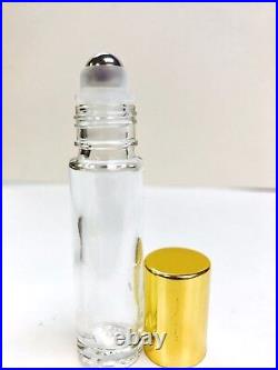 10ml PLAIN 1/3 oz Clear Glass Bottles With Aluminum Gold Cap & Steel Roller