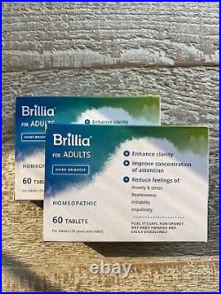 2 Boxes- BRILLIA for Adults Homeopathic Anxiety & Stress 120 Tablets EXP 4/2024