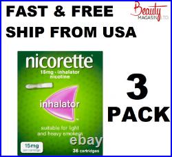 3X Nicorette Inhalator, 15 mg, 36 Cartridges FREE & FAST SHIP FROM USA 01/2025