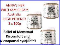 3 x 100g ANNA'S WILD YAM CREAM Australia HIGH POTENCY Menstrual Menopause ANNAS