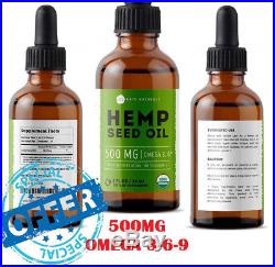 500mg Organic Hemp Oil Extract Drops for Pain Sleep Aid, Anxiety Stress Relief