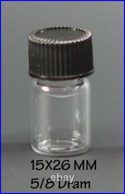 5/8 Dram (1/2 dram) CLEAR Glass Vials with Cone Liner caps 15mmX26mm