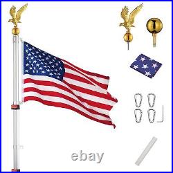 Apluschoice 20 Ft Telescopic Flag Pole Kit with Eagle Topper Residential Silver