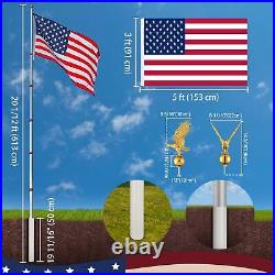 Apluschoice 20 Ft Telescopic Flag Pole Kit with Eagle Topper Residential Silver