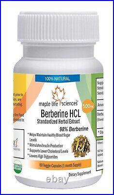 Berberine HCL 98% Extract Capsules controls blood sugar Pure & High Quality