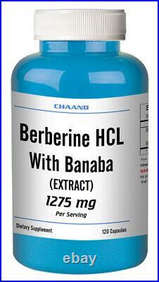 Berberine HCL with BANABA Extract 1275mg BIG BOTTLE 120 CAPSULES USA SHIP =SALE=