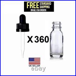 Clear one 1 oz ounce Boston Round Glass Bottles with Child Resistant Droppers 30ml