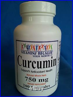 Curcumin Maximum Strength 750 mg 95% Curcuminoids Herb 200 Caps 3 Month Supply