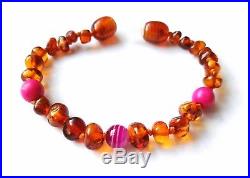 Genuine Baltic Baby Amber teething Anklet / Bracelet Knotted agate, howlite 14cm
