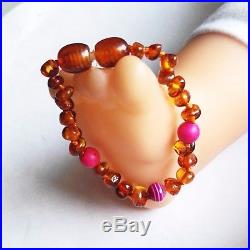 Genuine Baltic Baby Amber teething Anklet / Bracelet Knotted agate, howlite 14cm