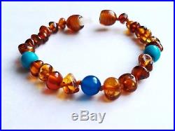 Genuine Baltic Baby teething Amber Anklet / Bracelet Knotted agate howlite 14cm