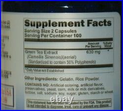 Green Tea Standardized Extract 630mg 200 Capsules Freshly Manufactured