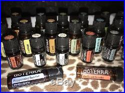 LARGE doTERRA Essential Oil Lot New & Used Plus Beautiful Wooden Box & Diffuser