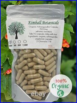 Organic Ashwagandha Winter Cherry Vegetarian Capsules 500mg Stress Immune