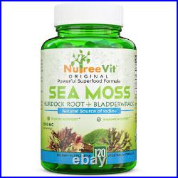 Pure 100% Organic Sea Moss Bladderwrack Burdock VEGGIE CAPSULES (1000 MG)