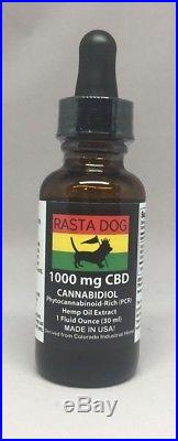Rasta Dog CBD Oil 1000mg 100% THC Free GMO-Free Grown in USA Derived CO Hemp