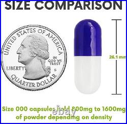 Size 000 Purple & White Empty Gelatin Pill Capsules Kosher Gel Caps Made in USA