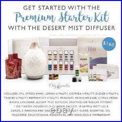YOUNG LIVING ESSENTIAL OILS PREMIUM STARTER KIT with DESERT MIST DIFFUSER