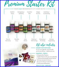 Young Living Premium Kit with 11 Essential Oils + Desert Mist Diffuser & More