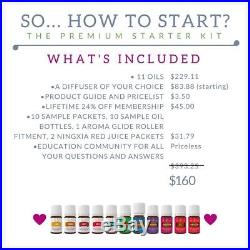 Young Living Premium Starter Kit, Dewdrop Diffuser, Essential Oils, Free Shipping